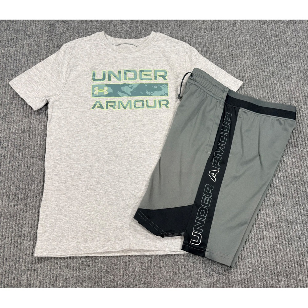 Under Armour Kids Grey T-Shirt and HeatGear Shorts Set Size Medium 10-12